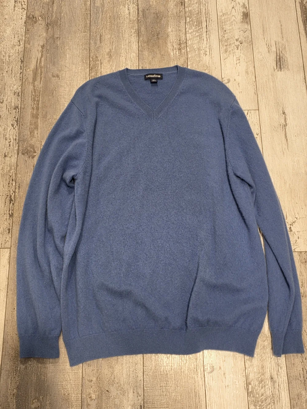 XL/T Men's Land's End 46-48 V-Neck Sweater 100% Cashmere UltraSoft Blue Pullover